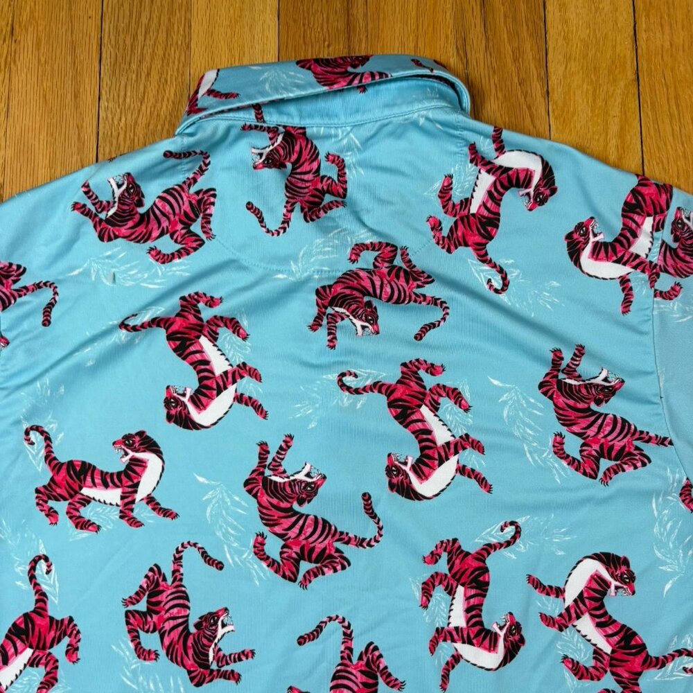 Bad Birdie Polo Shirt Mens Small Blue Tiger All Over Print Golf Performance - Picture 16 of 16